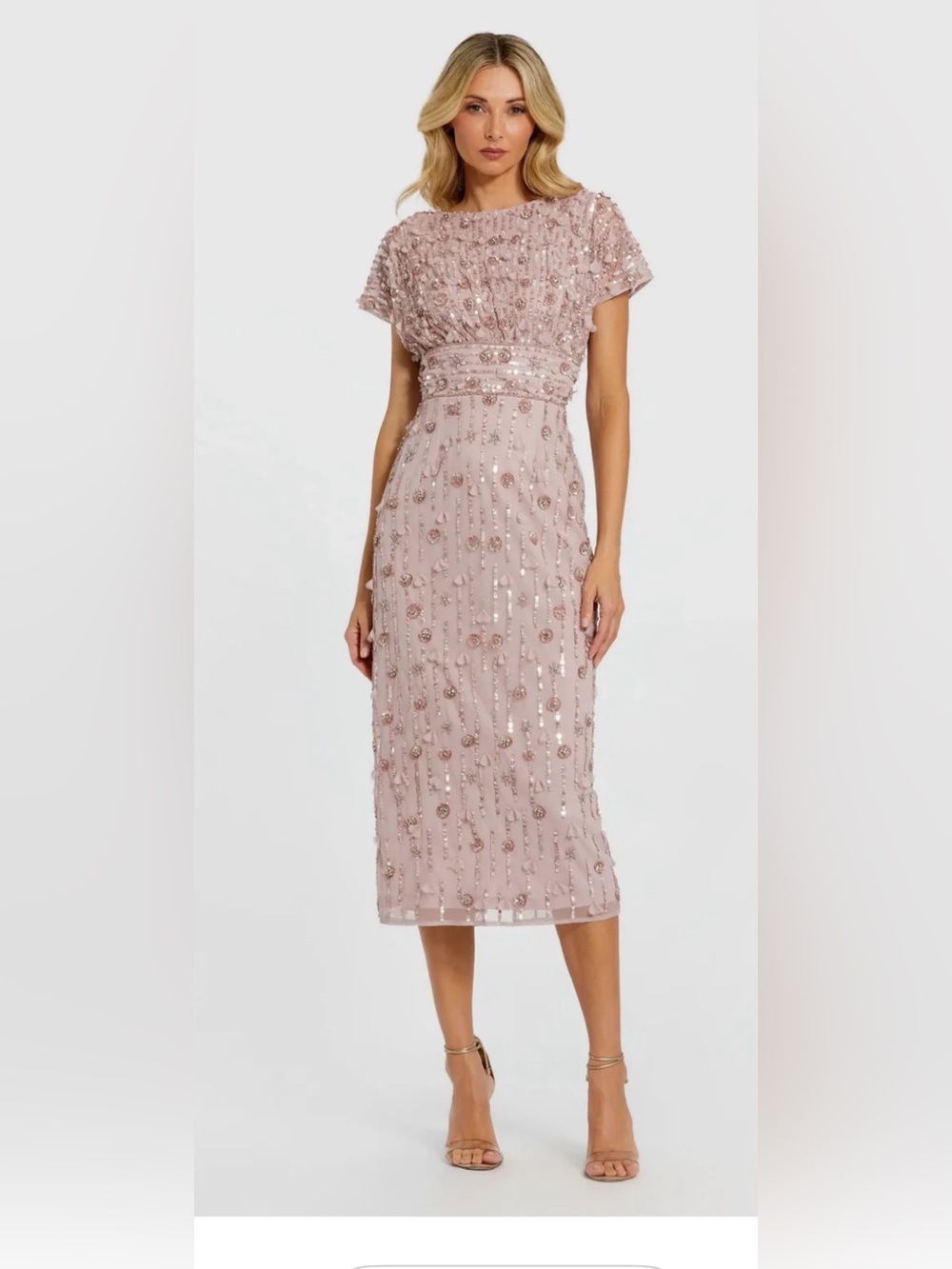 MAC DUGGAL Dress Size 8 NEW Pink Sheath Midi Dress Floral Beading - Picture 10 of 12
